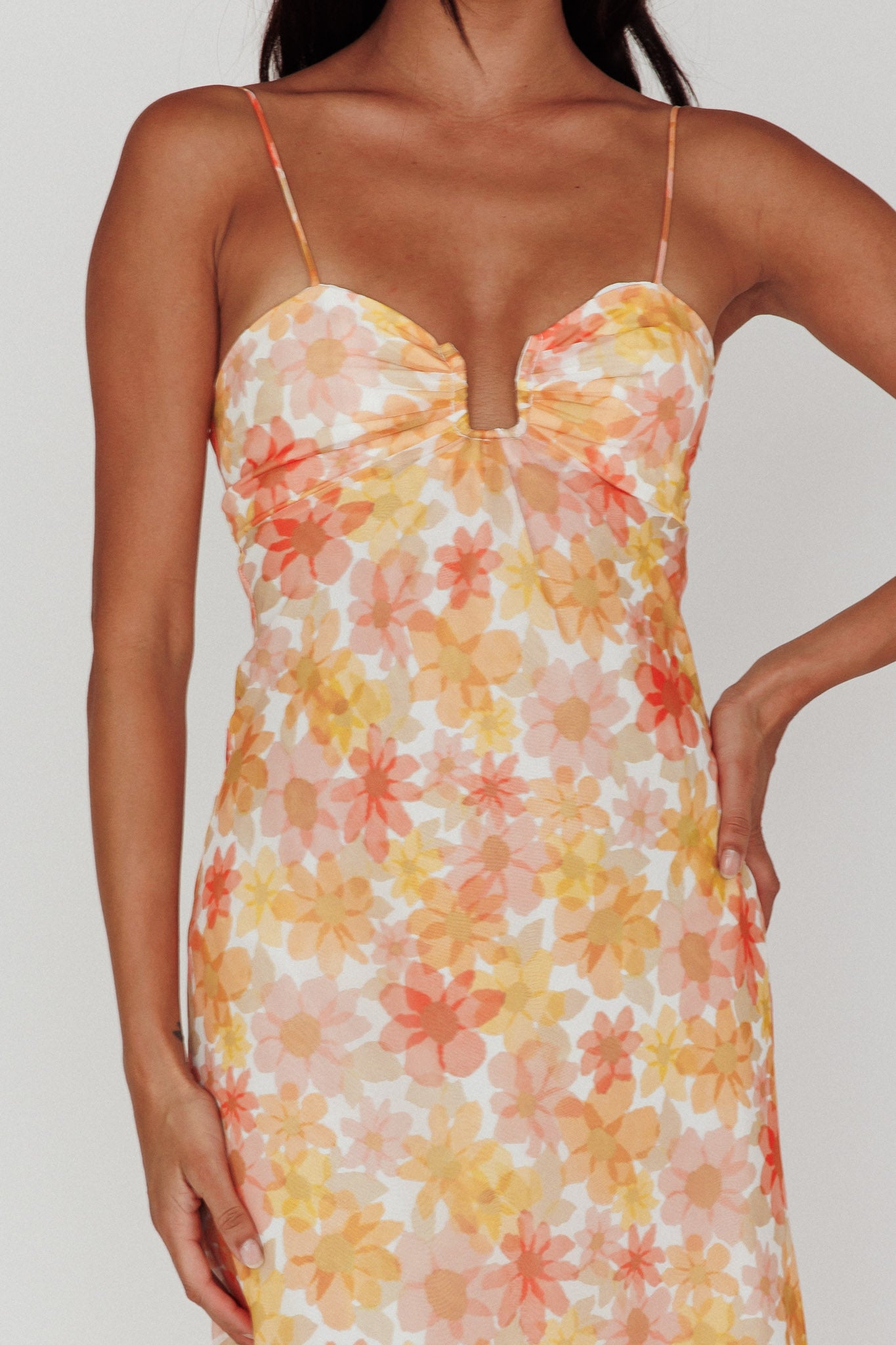 Arika Twist Back Midi Dress Floral Yellow by Selfie Leslie Australia