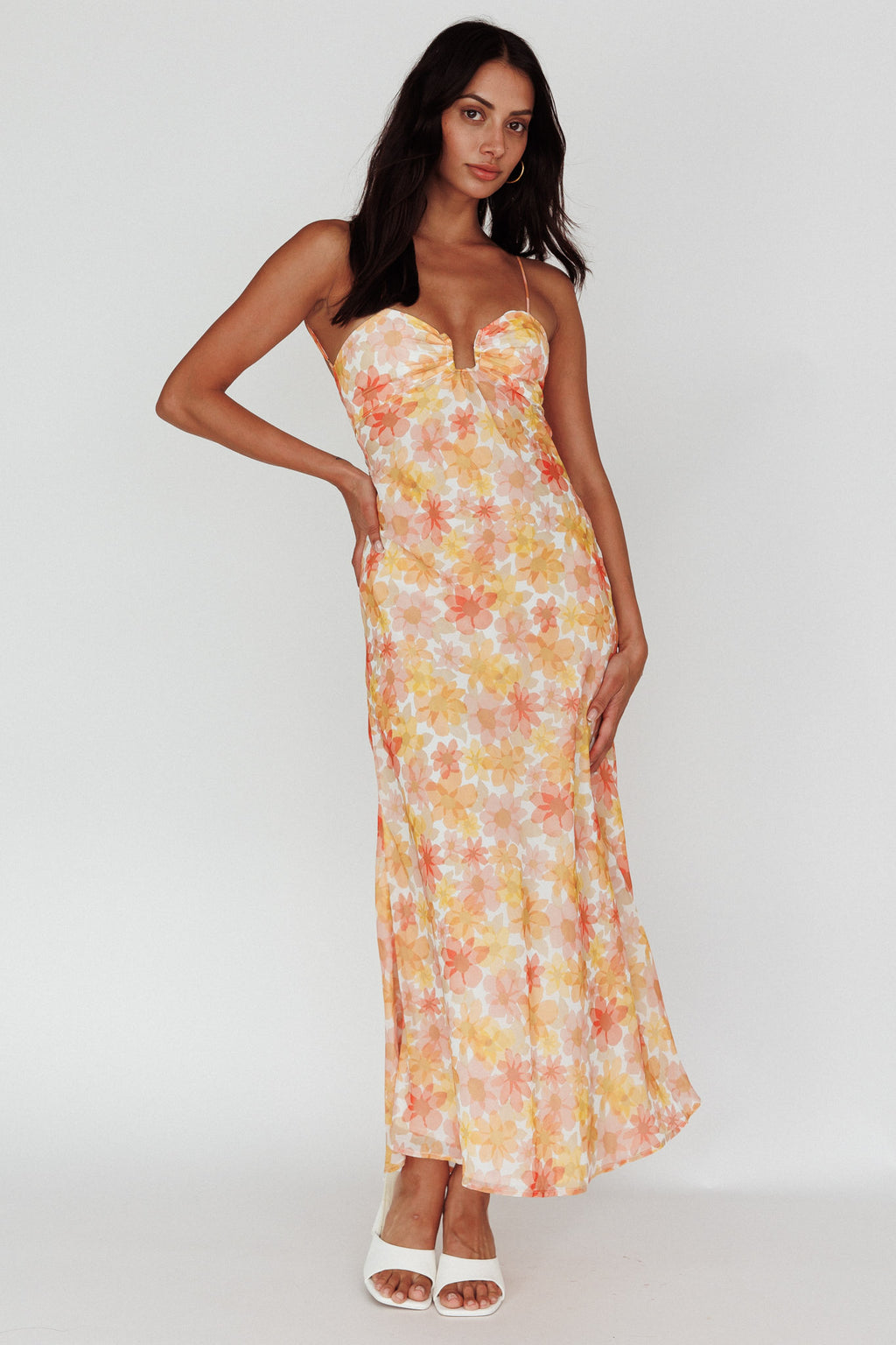 Arika Twist Back Midi Dress Floral Yellow by Selfie Leslie Australia