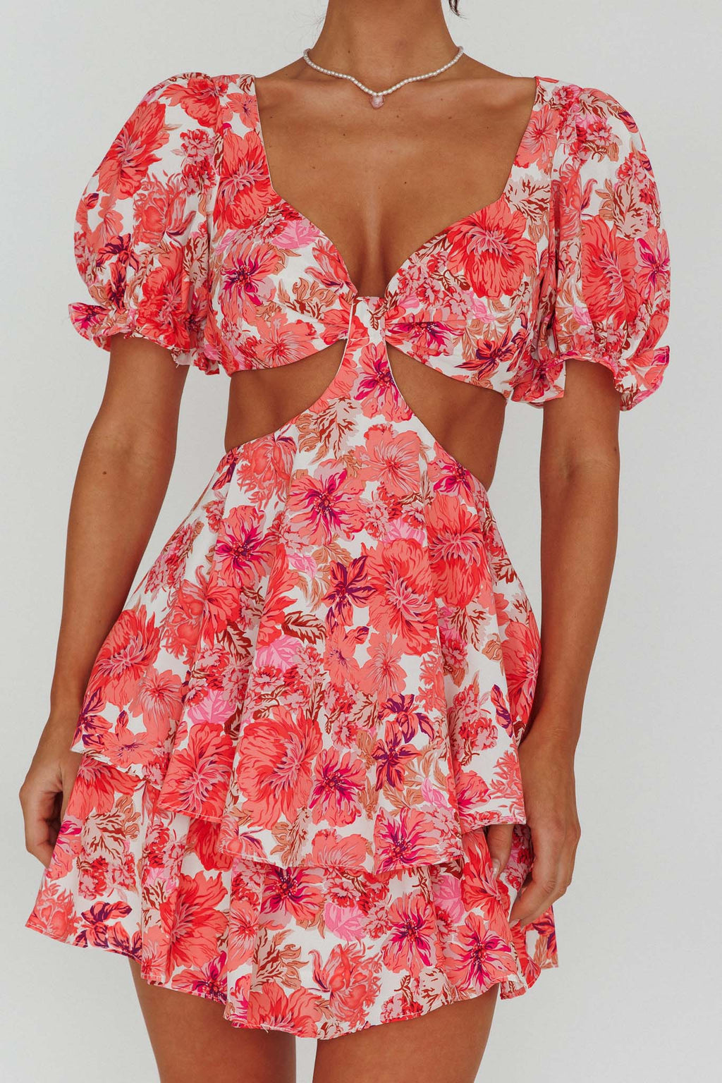 Orianthi Cut-Out Waist Mini Dress Floral Pink by Selfie Leslie Australia