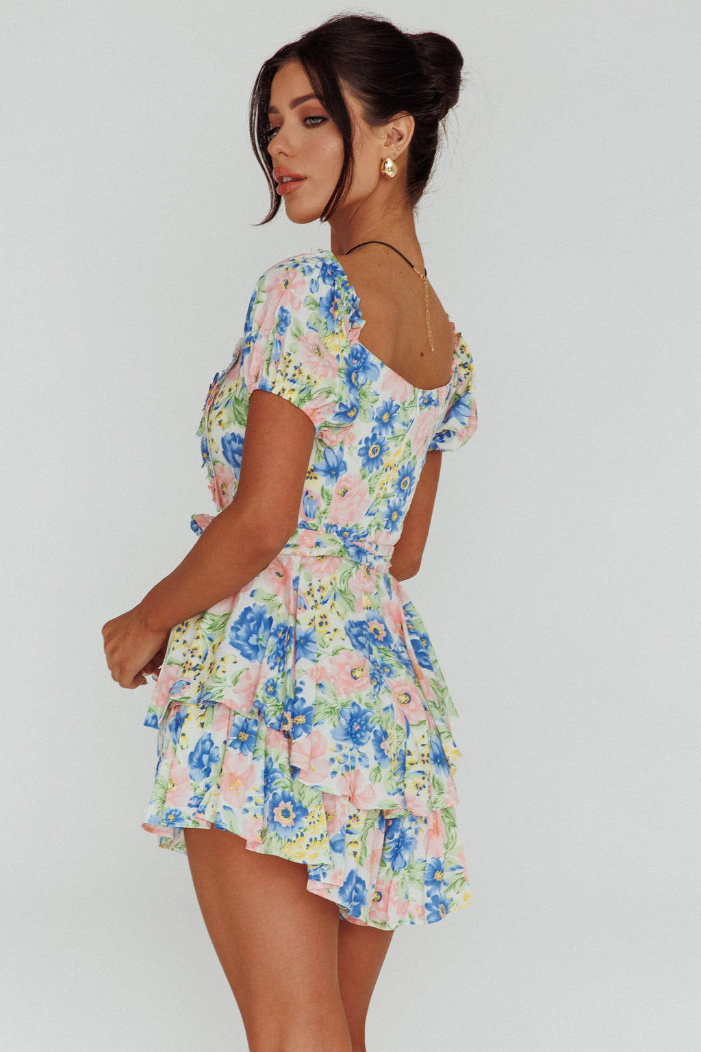 Whimsical Cut-out Bodice Romper Floral Blue by Selfie Leslie Australia
