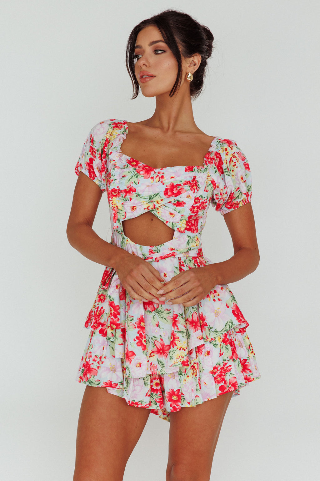 Whimsical Cut-out Bodice Romper Floral Pink by Selfie Leslie Australia