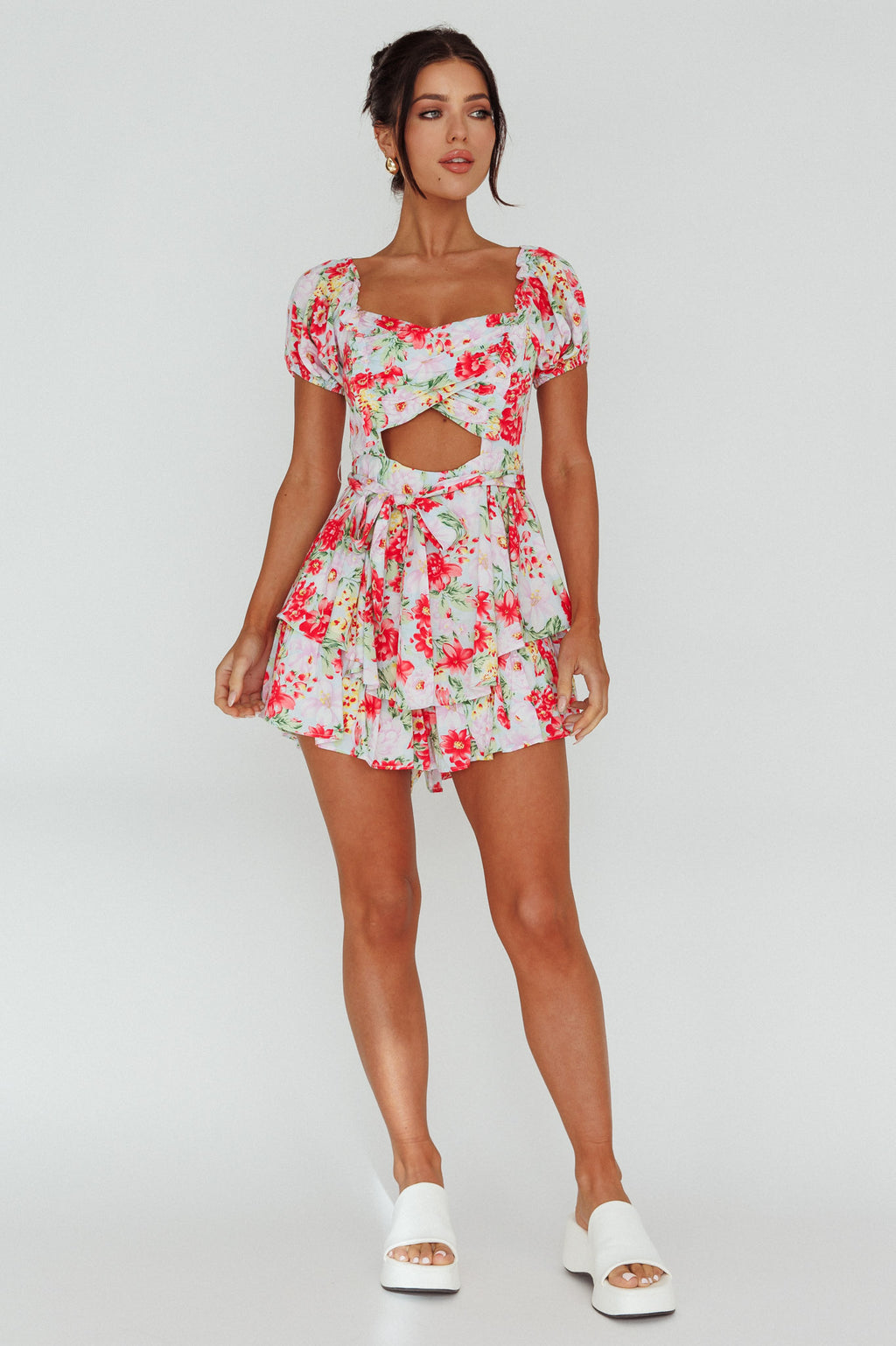 Whimsical Cut-out Bodice Romper Floral Pink by Selfie Leslie Australia