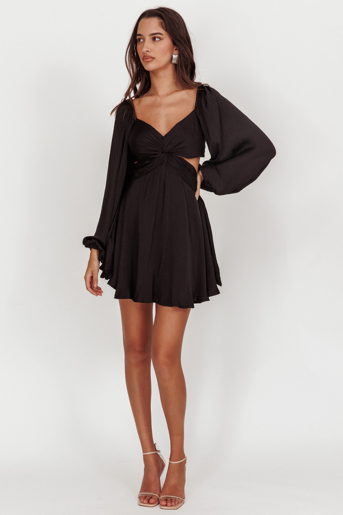 Miraya Balloon Sleeve Twist Mini Dress Black by Selfie Leslie Australia