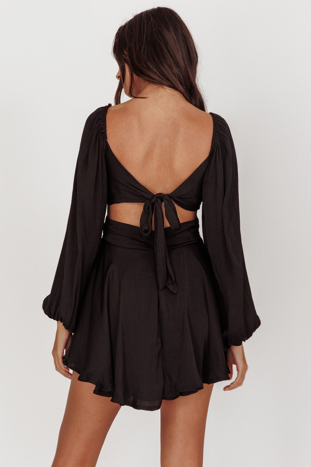 Miraya Balloon Sleeve Twist Mini Dress Black by Selfie Leslie Australia