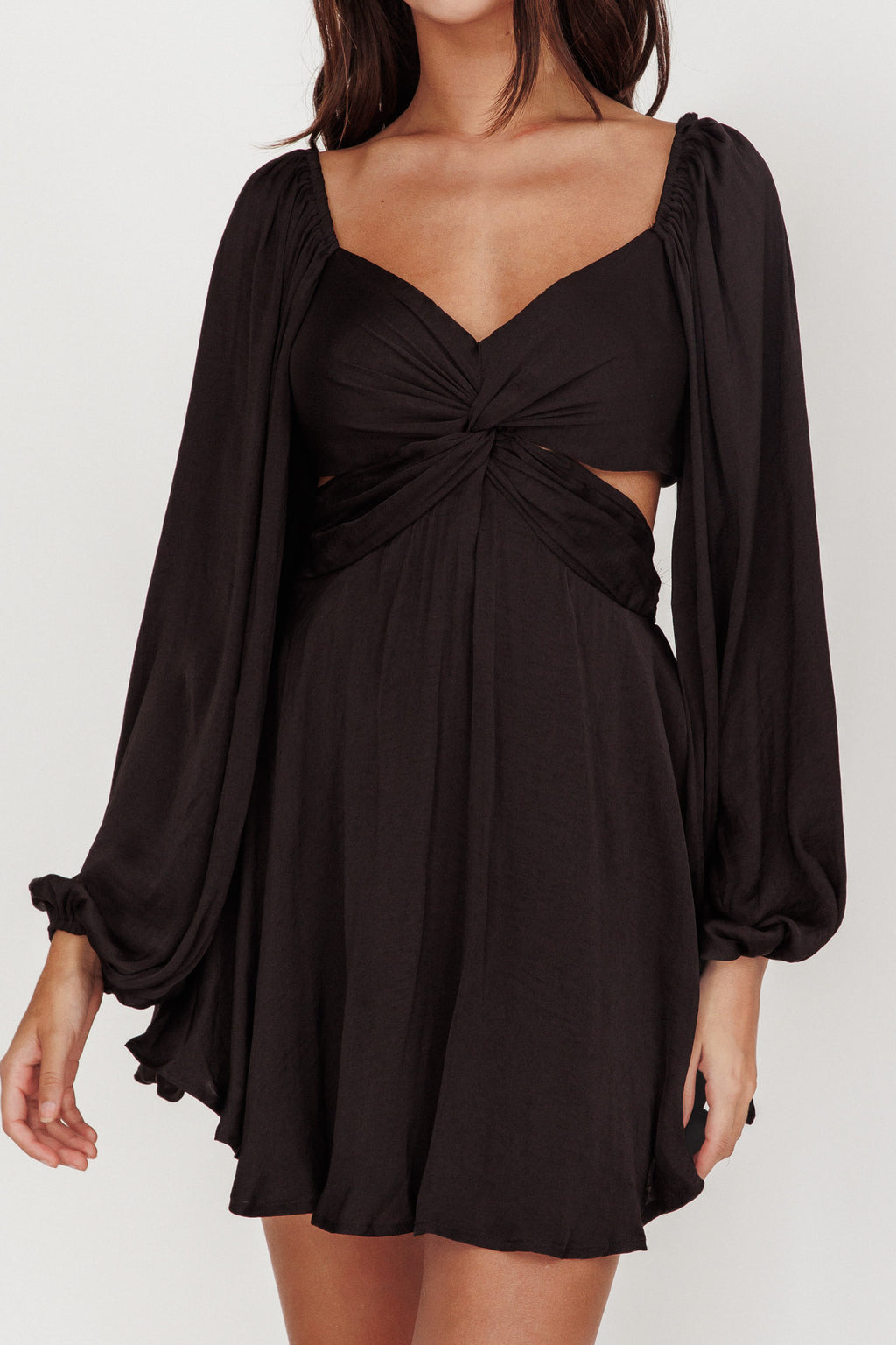 Miraya Balloon Sleeve Twist Mini Dress Black by Selfie Leslie Australia