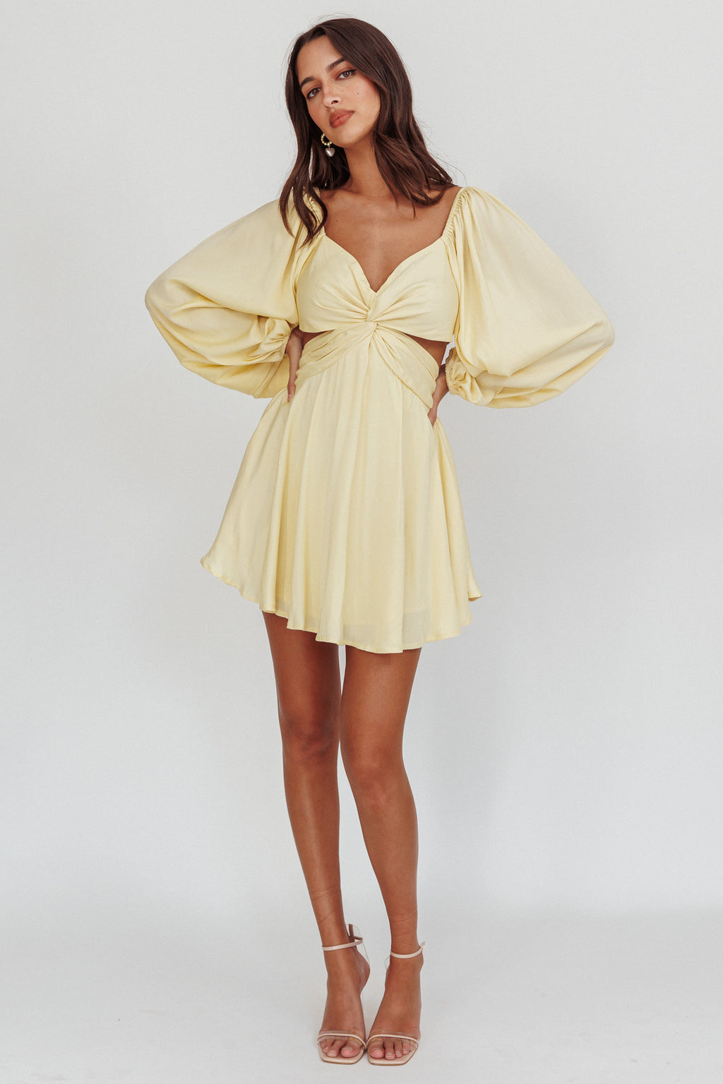 Miraya Balloon Sleeve Twist Mini Dress Butter by Selfie Leslie Australia