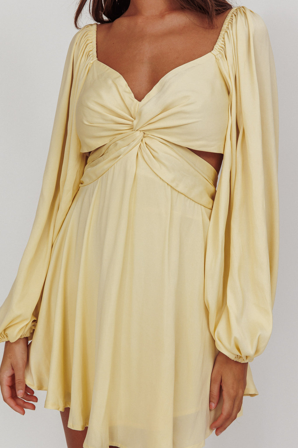 Miraya Balloon Sleeve Twist Mini Dress Butter by Selfie Leslie Australia