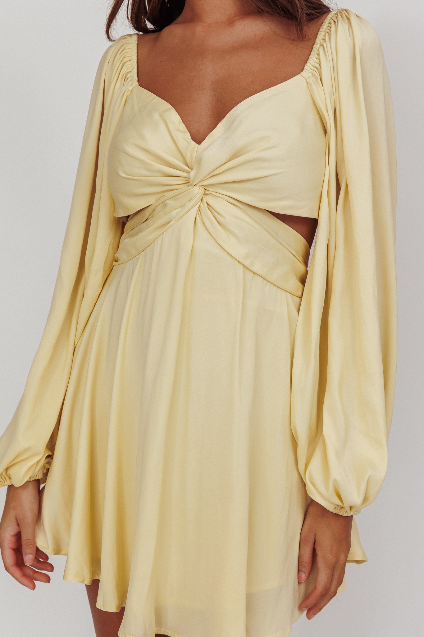 Miraya Balloon Sleeve Twist Mini Dress Butter by Selfie Leslie Australia