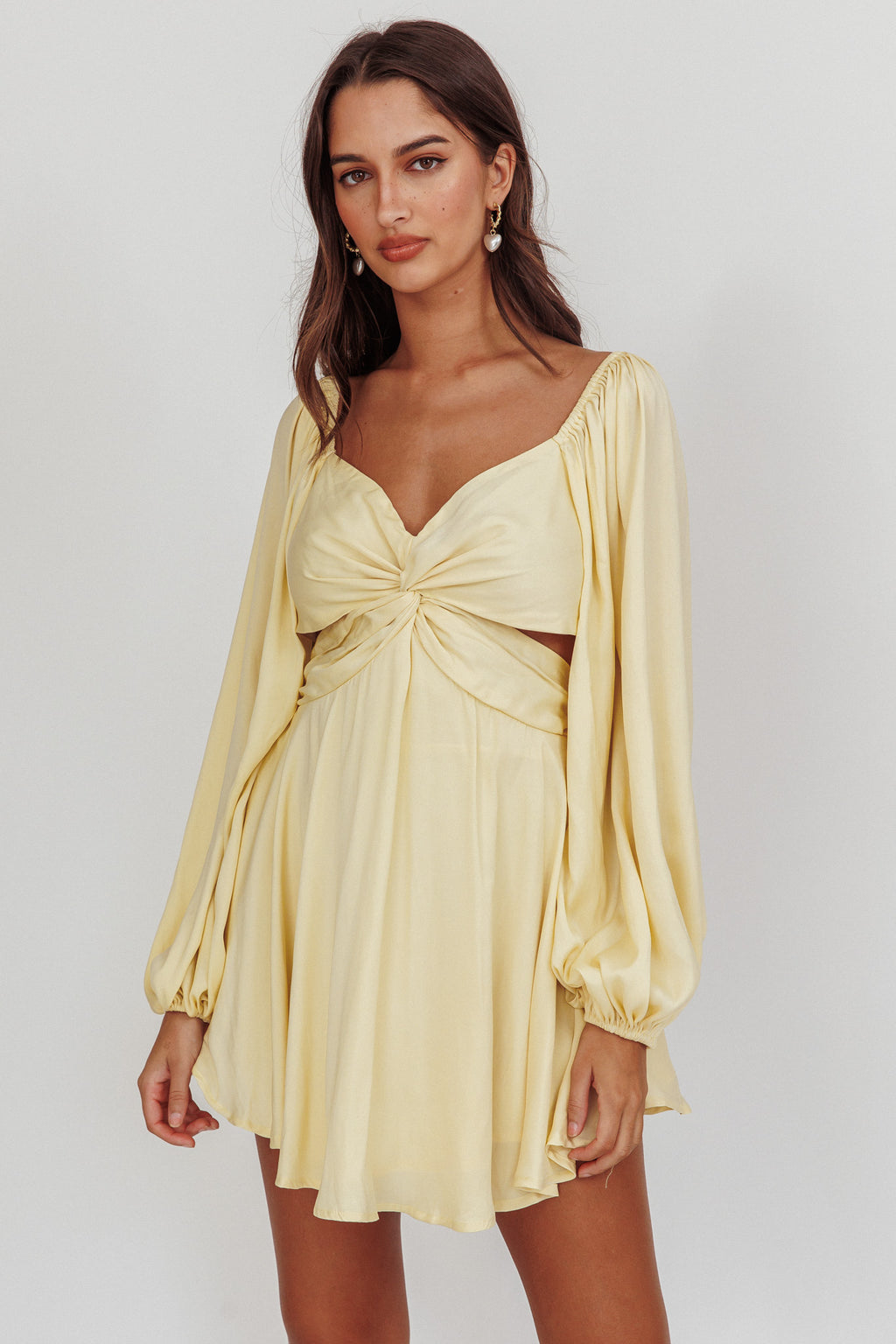 Miraya Balloon Sleeve Twist Mini Dress Butter by Selfie Leslie Australia