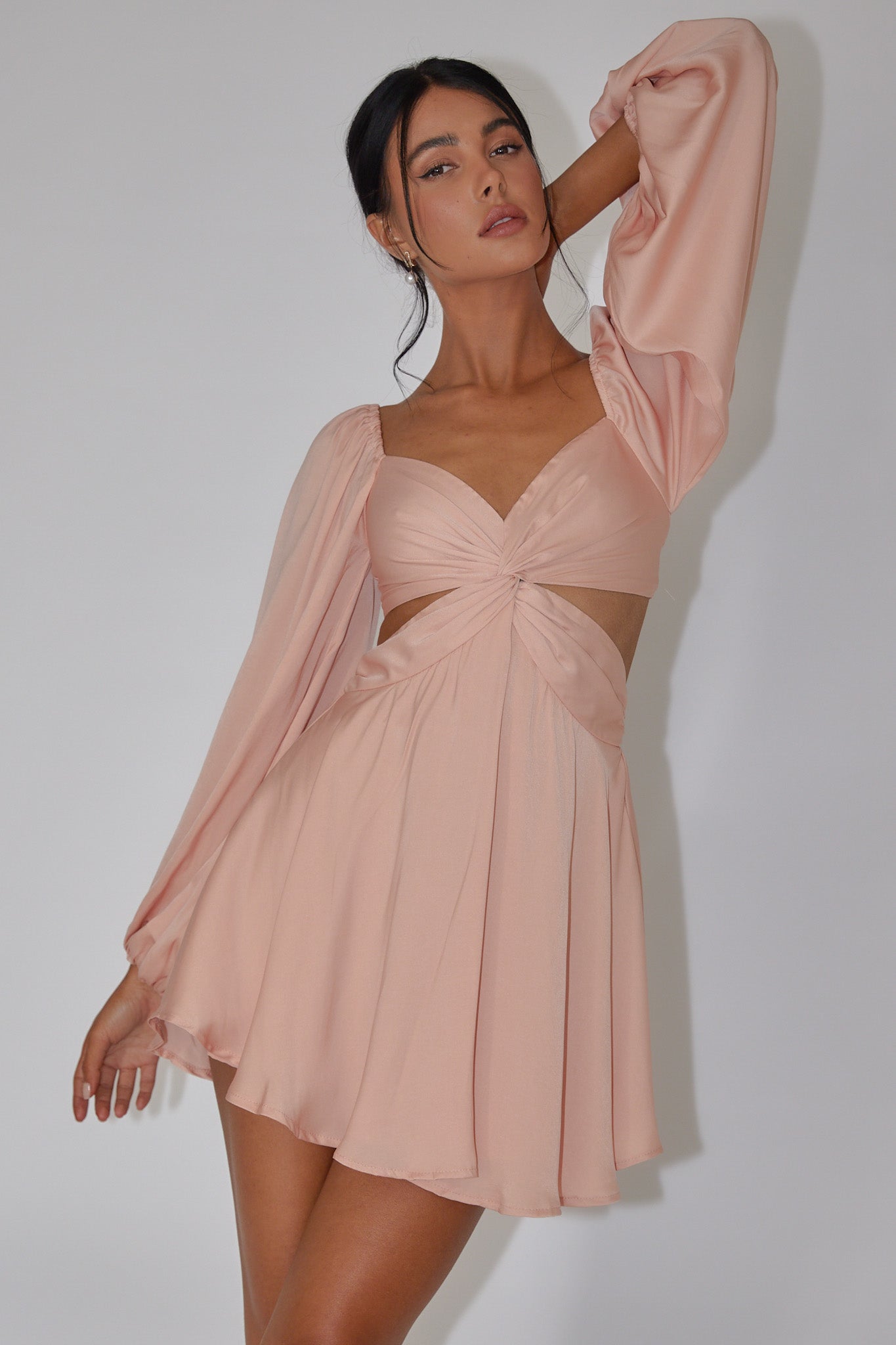 Miraya Balloon Sleeve Twist Mini Dress Peach by Selfie Leslie Australia