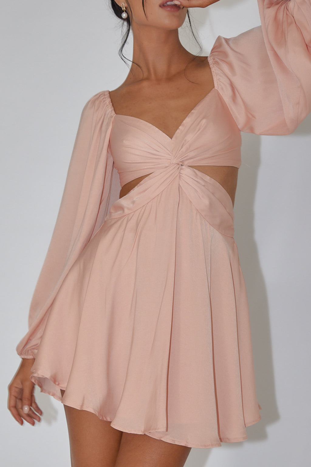 Miraya Balloon Sleeve Twist Mini Dress Peach by Selfie Leslie Australia