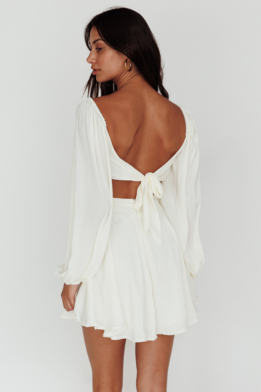Miraya Balloon Sleeve Twist Mini Dress White by Selfie Leslie Australia