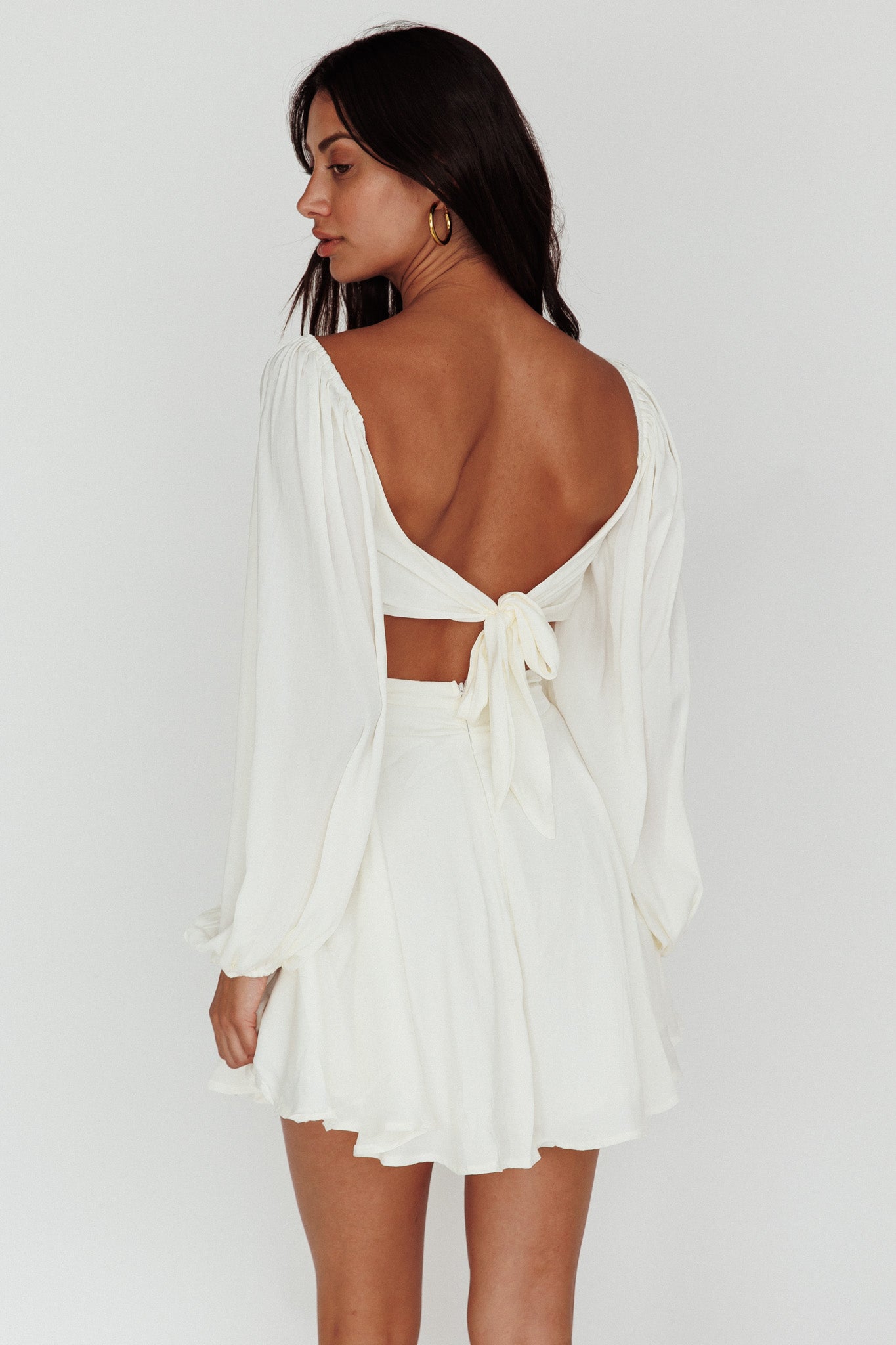 Miraya Balloon Sleeve Twist Mini Dress White by Selfie Leslie Australia