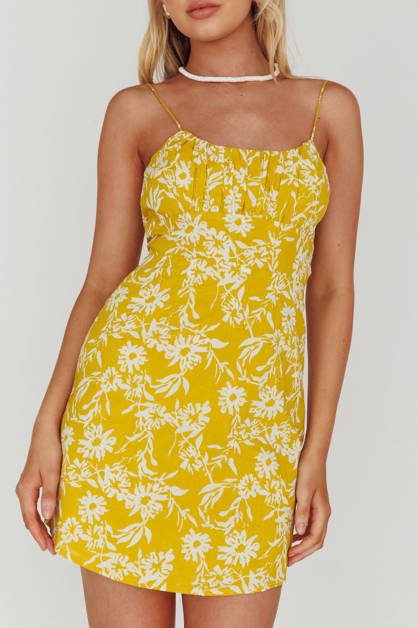Inana Tied Back Mini Dress Floral Yellow by Selfie Leslie Australia