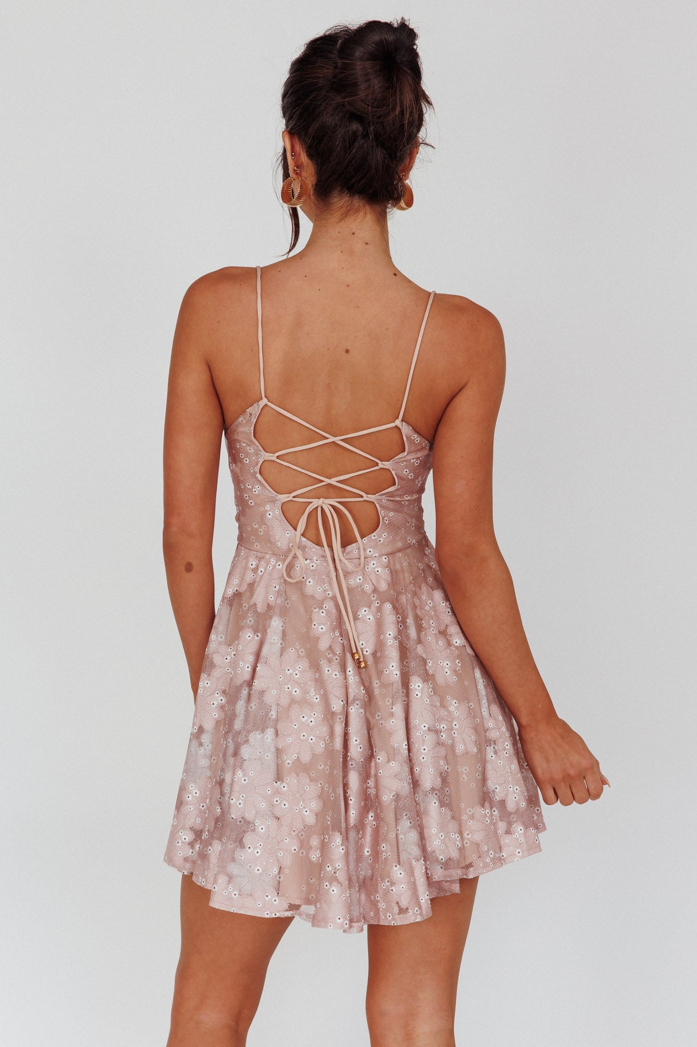 Merida Lace-Up Back Dress Floral Blush by Selfie Leslie Australia