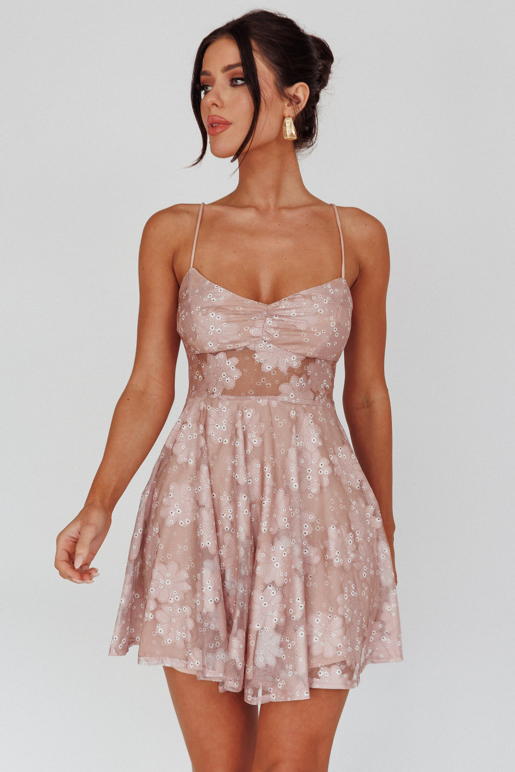 Merida Lace-Up Back Dress Floral Blush by Selfie Leslie Australia