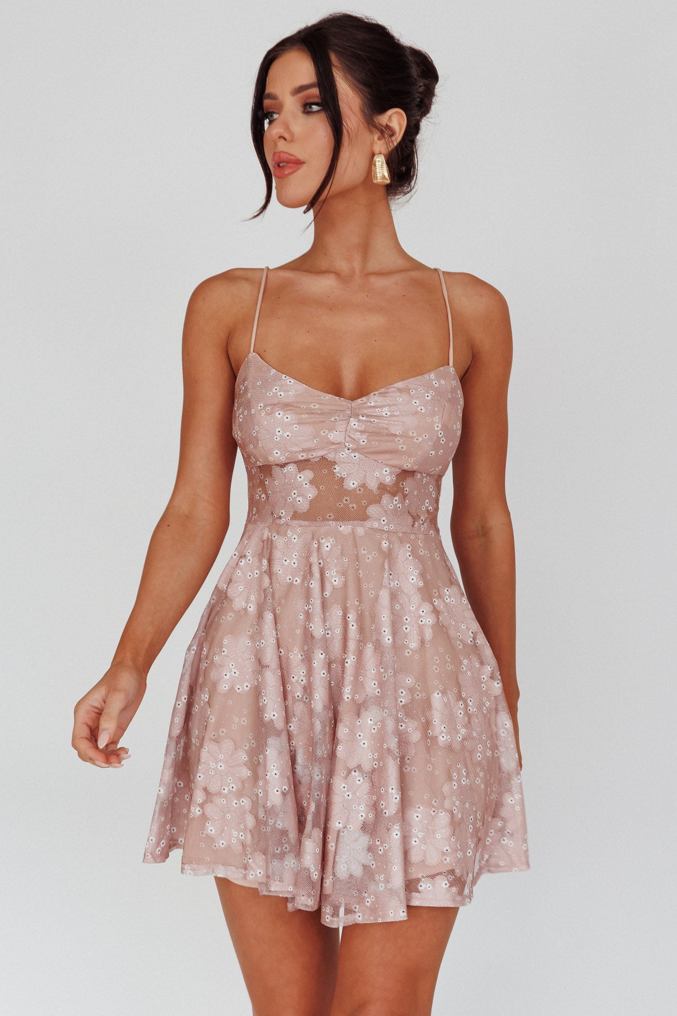 Merida Lace-Up Back Dress Floral Blush by Selfie Leslie Australia