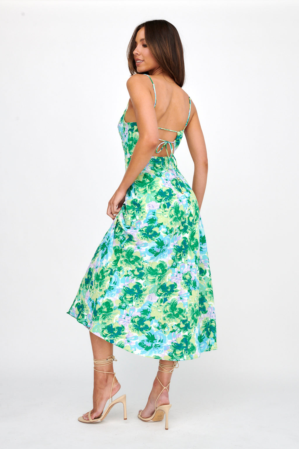 Galilea Tied Back Midi Dress Floral Green by Selfie Leslie Australia