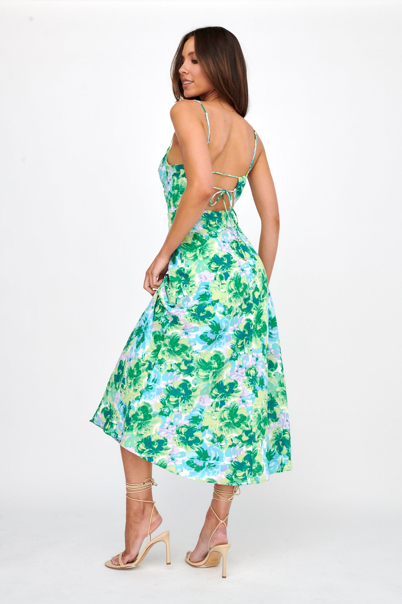Galilea Tied Back Midi Dress Floral Green by Selfie Leslie Australia