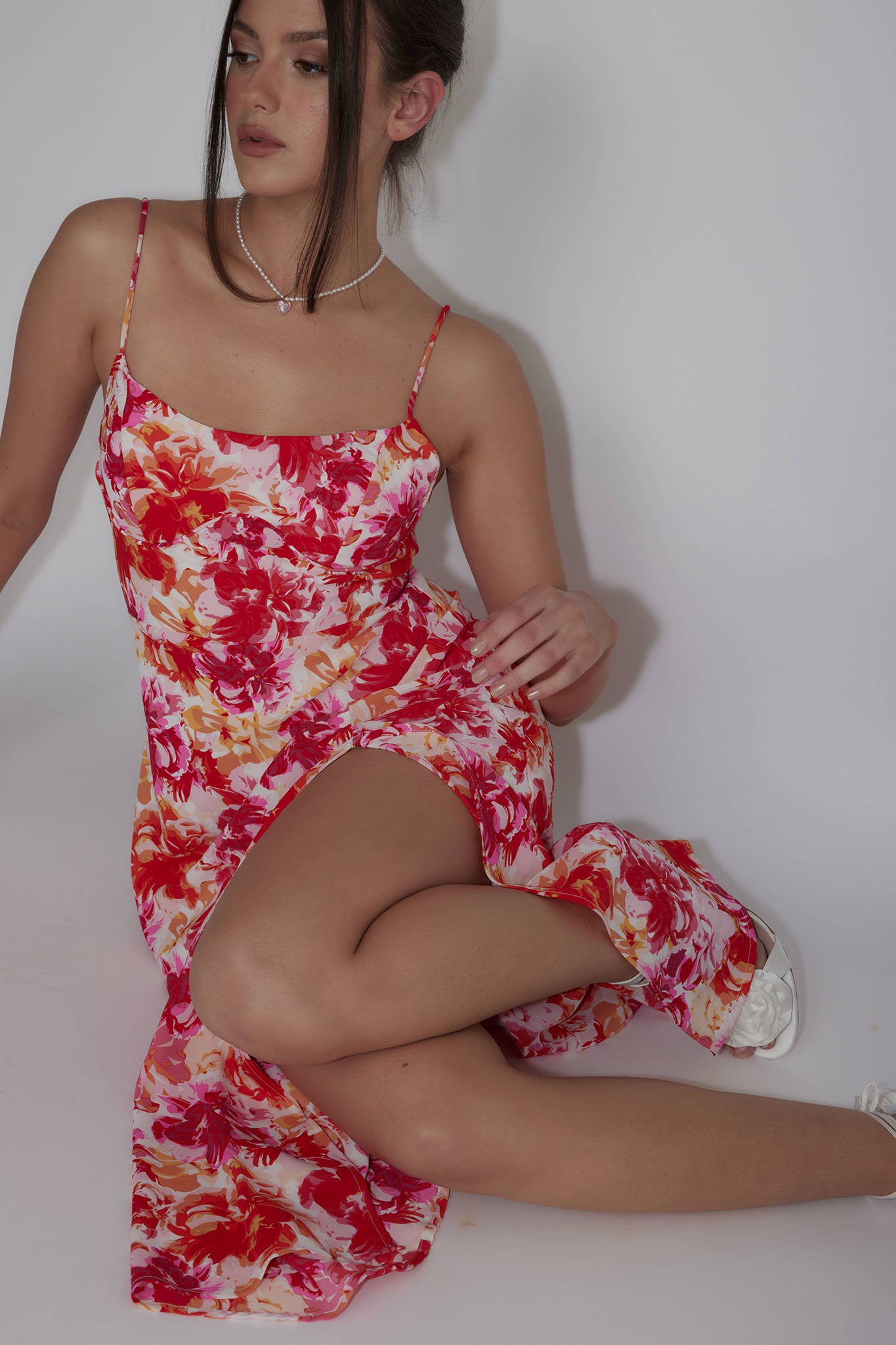 Galilea Tied Back Midi Dress Floral Red by Selfie Leslie Australia