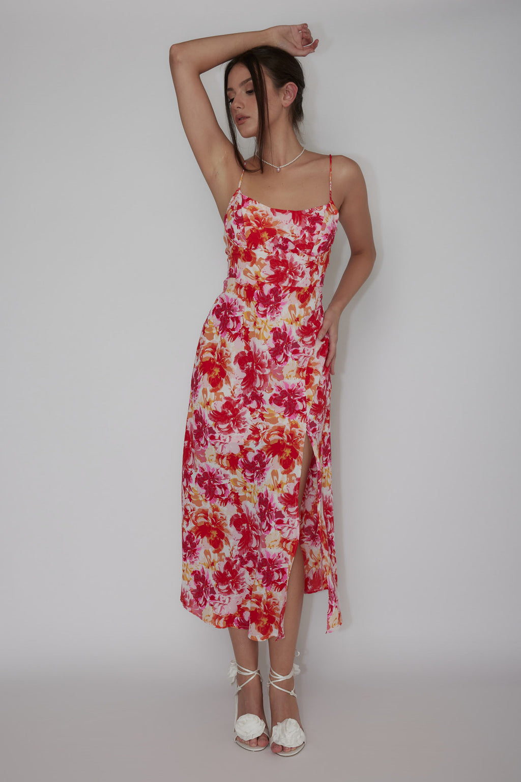 Galilea Tied Back Midi Dress Floral Red by Selfie Leslie Australia