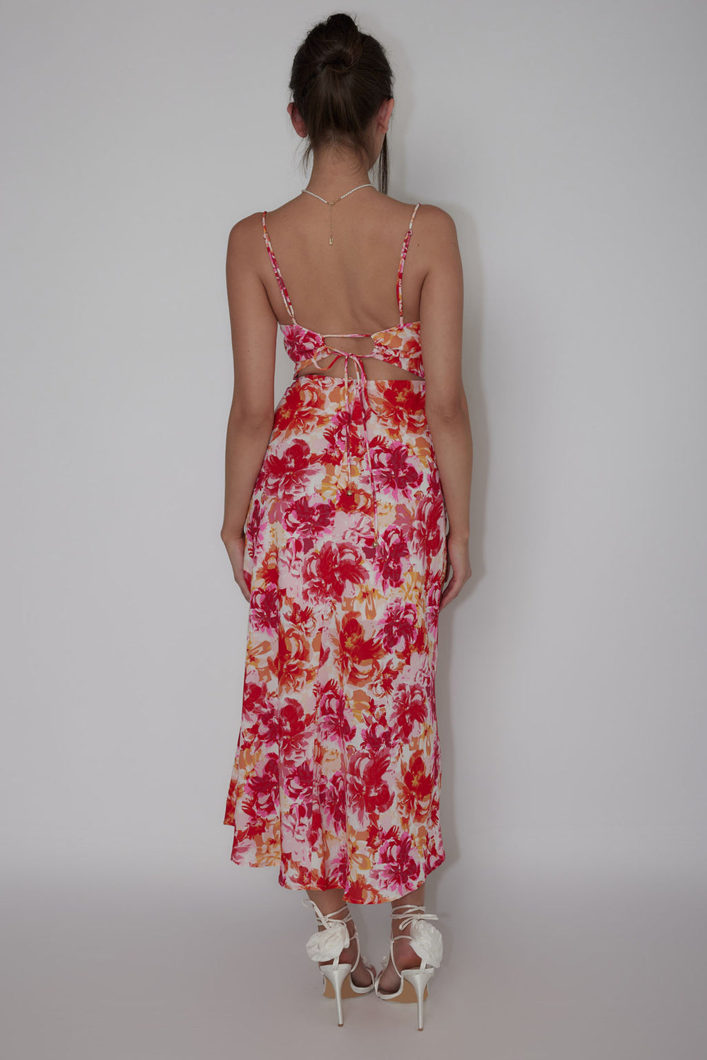 Galilea Tied Back Midi Dress Floral Red by Selfie Leslie Australia