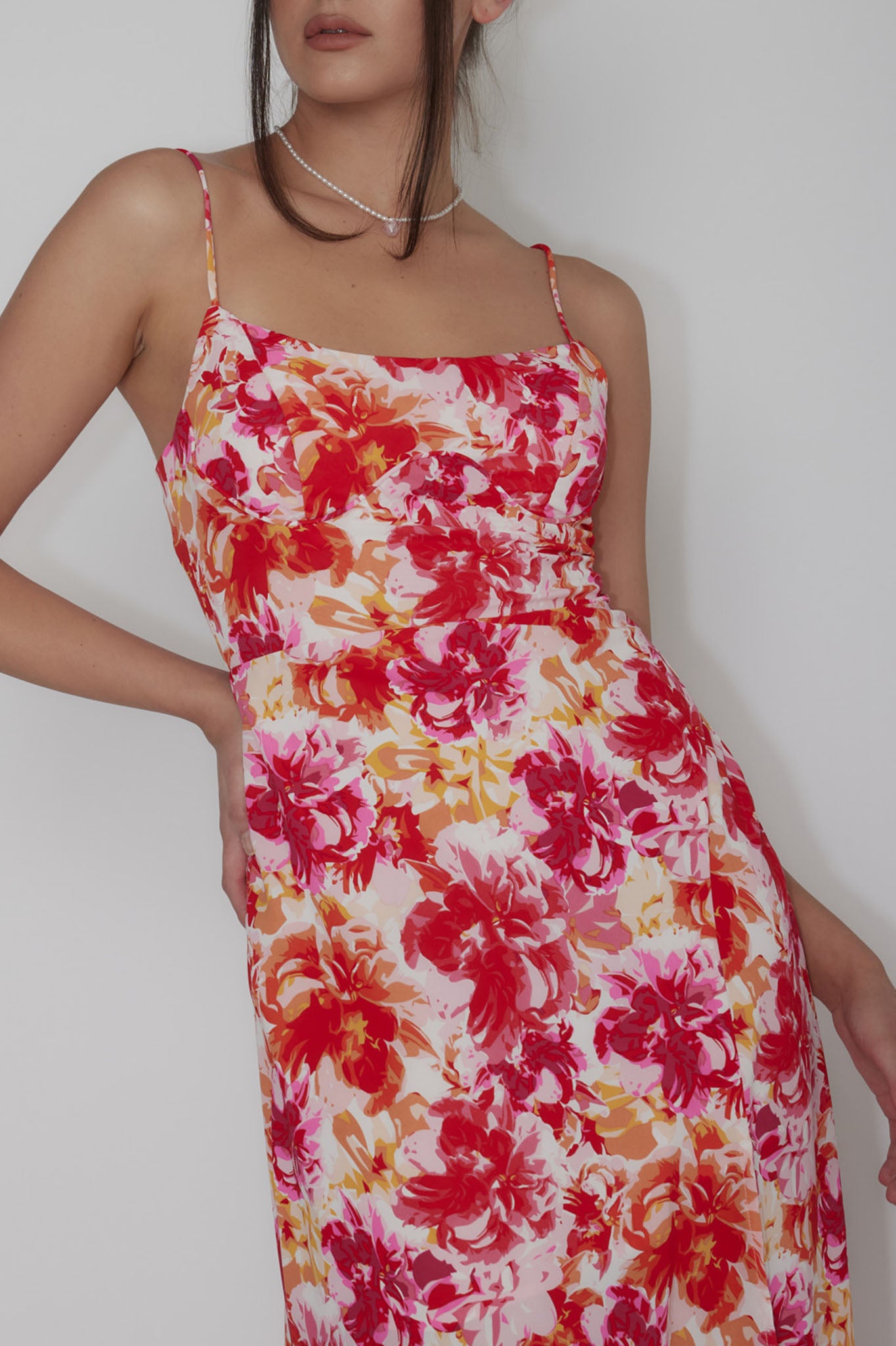 Galilea Tied Back Midi Dress Floral Red by Selfie Leslie Australia