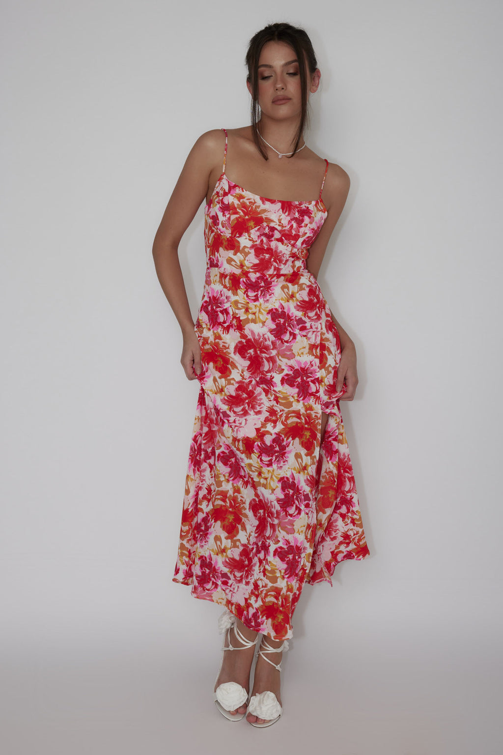 Galilea Tied Back Midi Dress Floral Red by Selfie Leslie Australia