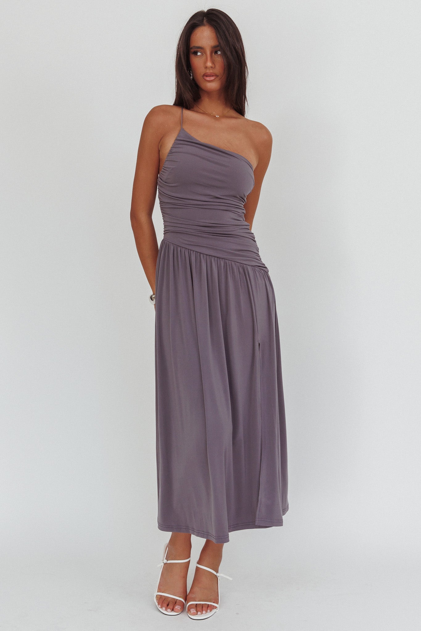 Destination One-Shoulder Maxi Dress Taupe by Selfie Leslie Australia