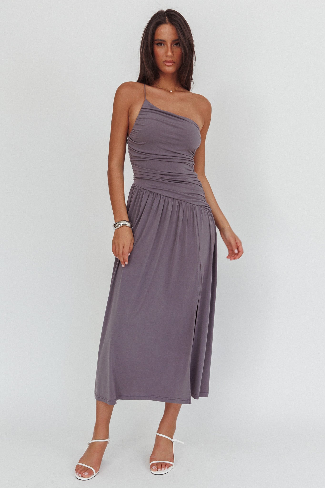 Destination One-Shoulder Maxi Dress Taupe by Selfie Leslie Australia