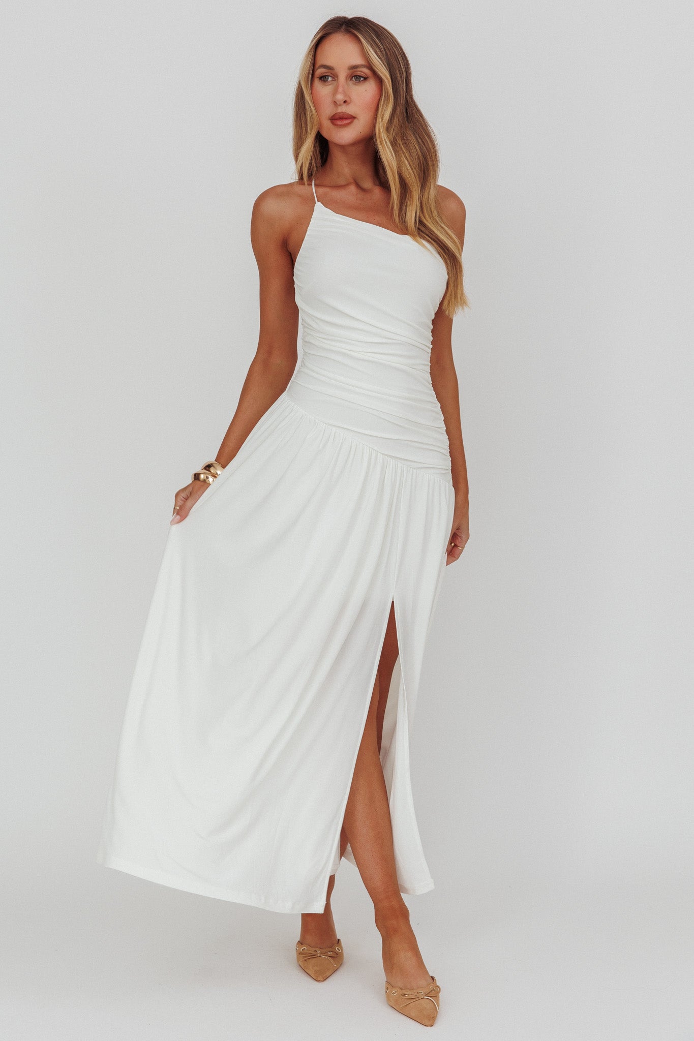 Destination One-Shoulder Maxi Dress White by Selfie Leslie Australia