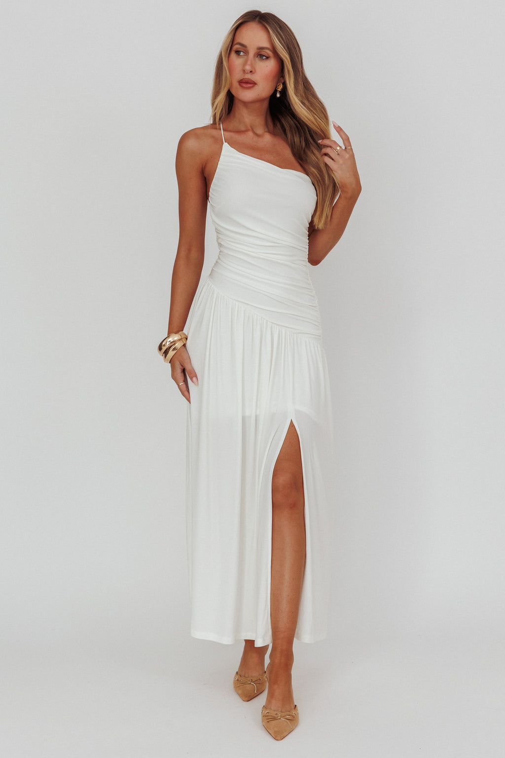 Destination One-Shoulder Maxi Dress White by Selfie Leslie Australia