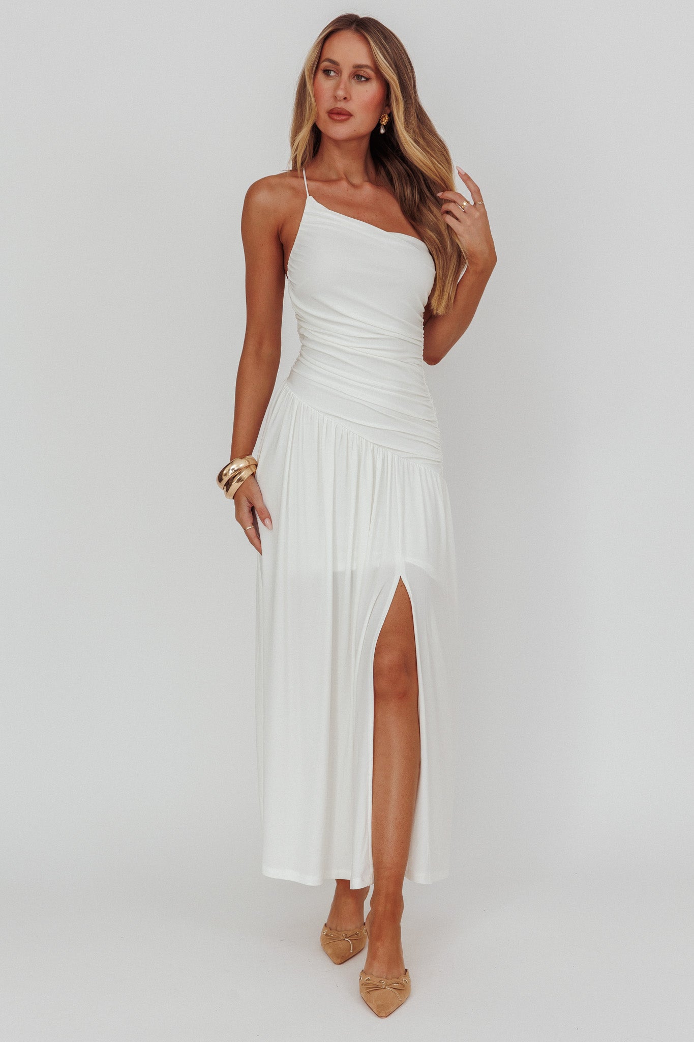 Destination One-Shoulder Maxi Dress White by Selfie Leslie Australia