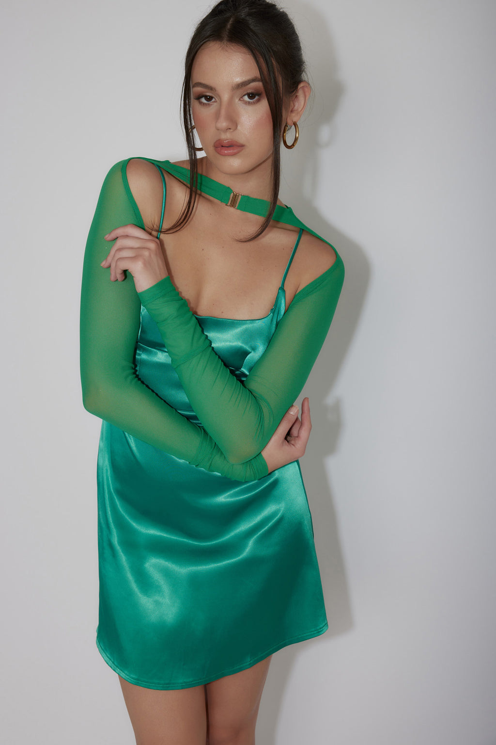 Moon Rising Faux Bolero Mini Dress Green by Selfie Leslie Australia