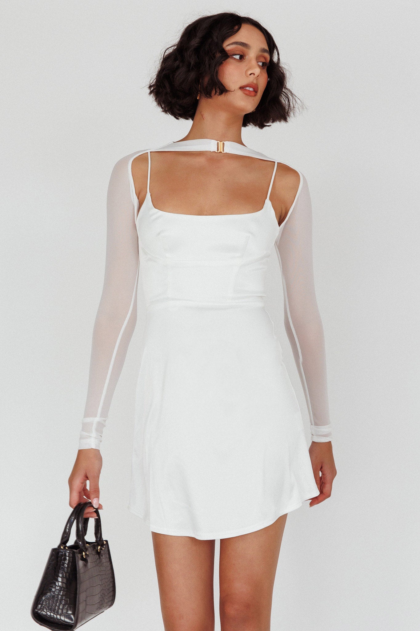 Moon Rising Faux Bolero Mini Dress White by Selfie Leslie Australia