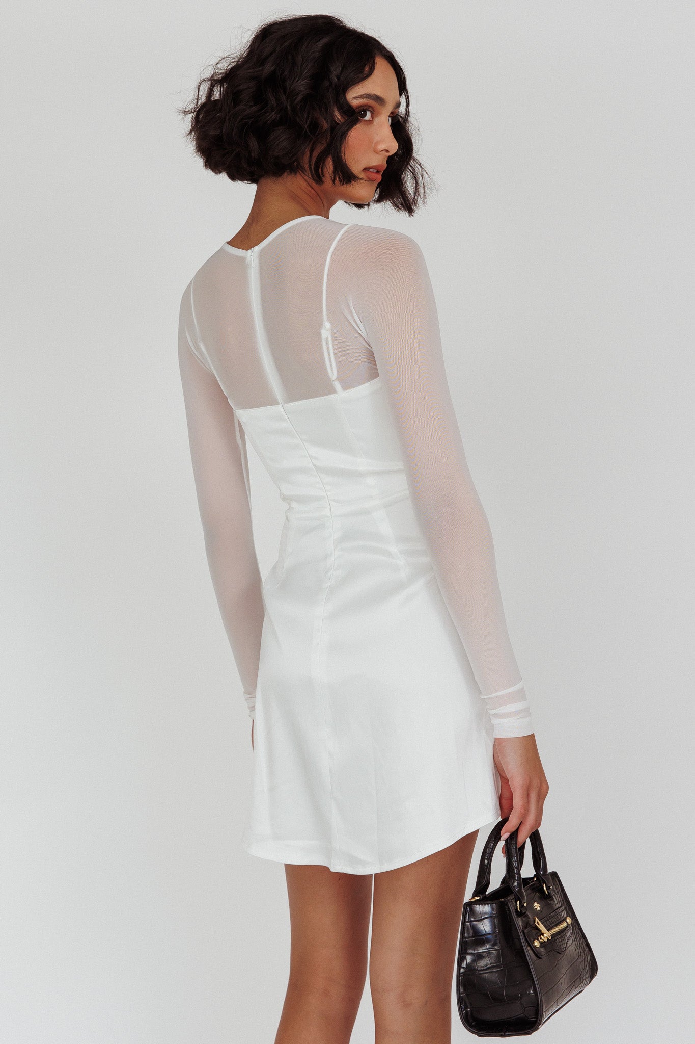 Moon Rising Faux Bolero Mini Dress White by Selfie Leslie Australia