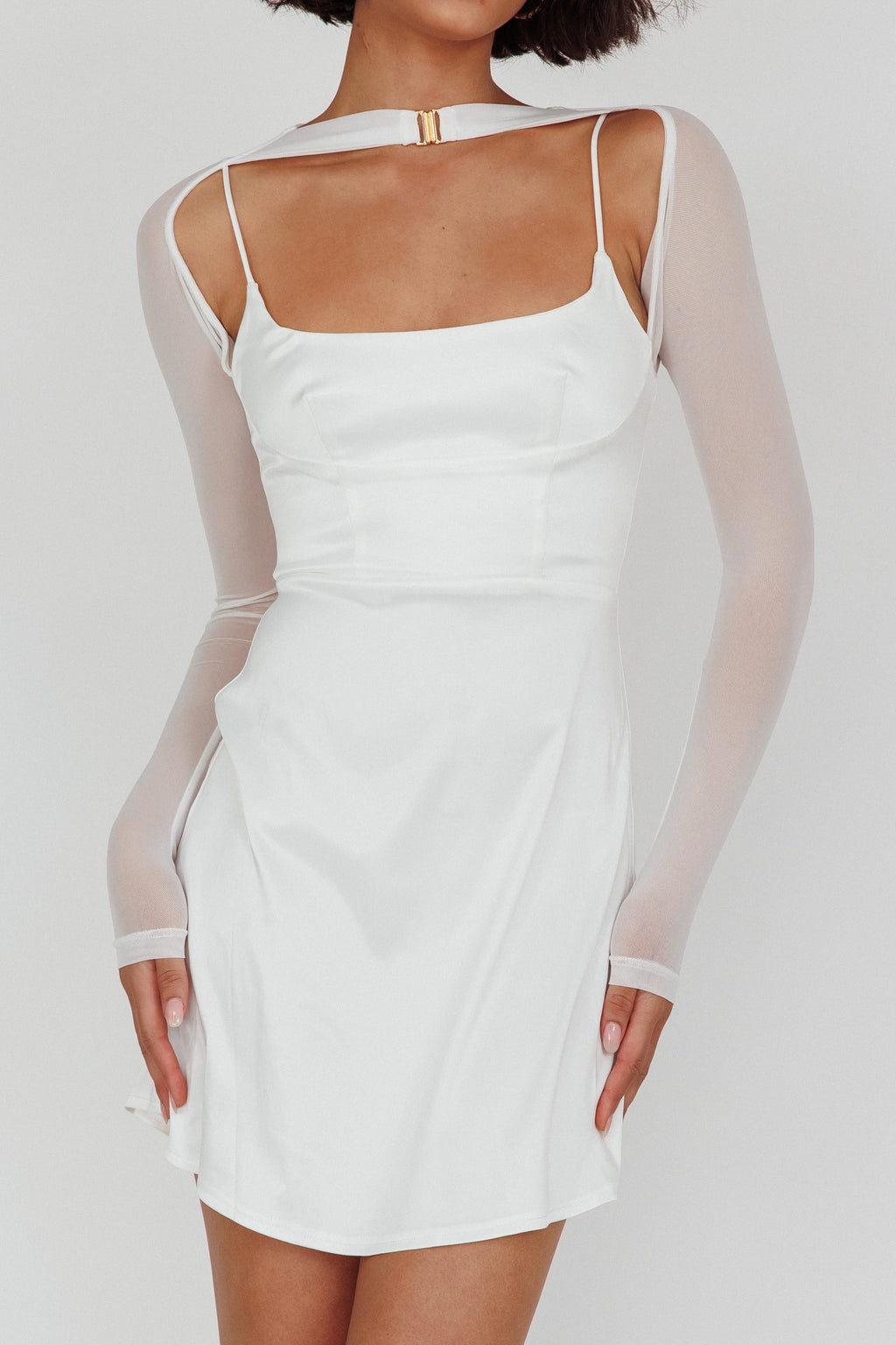 Moon Rising Faux Bolero Mini Dress White by Selfie Leslie Australia