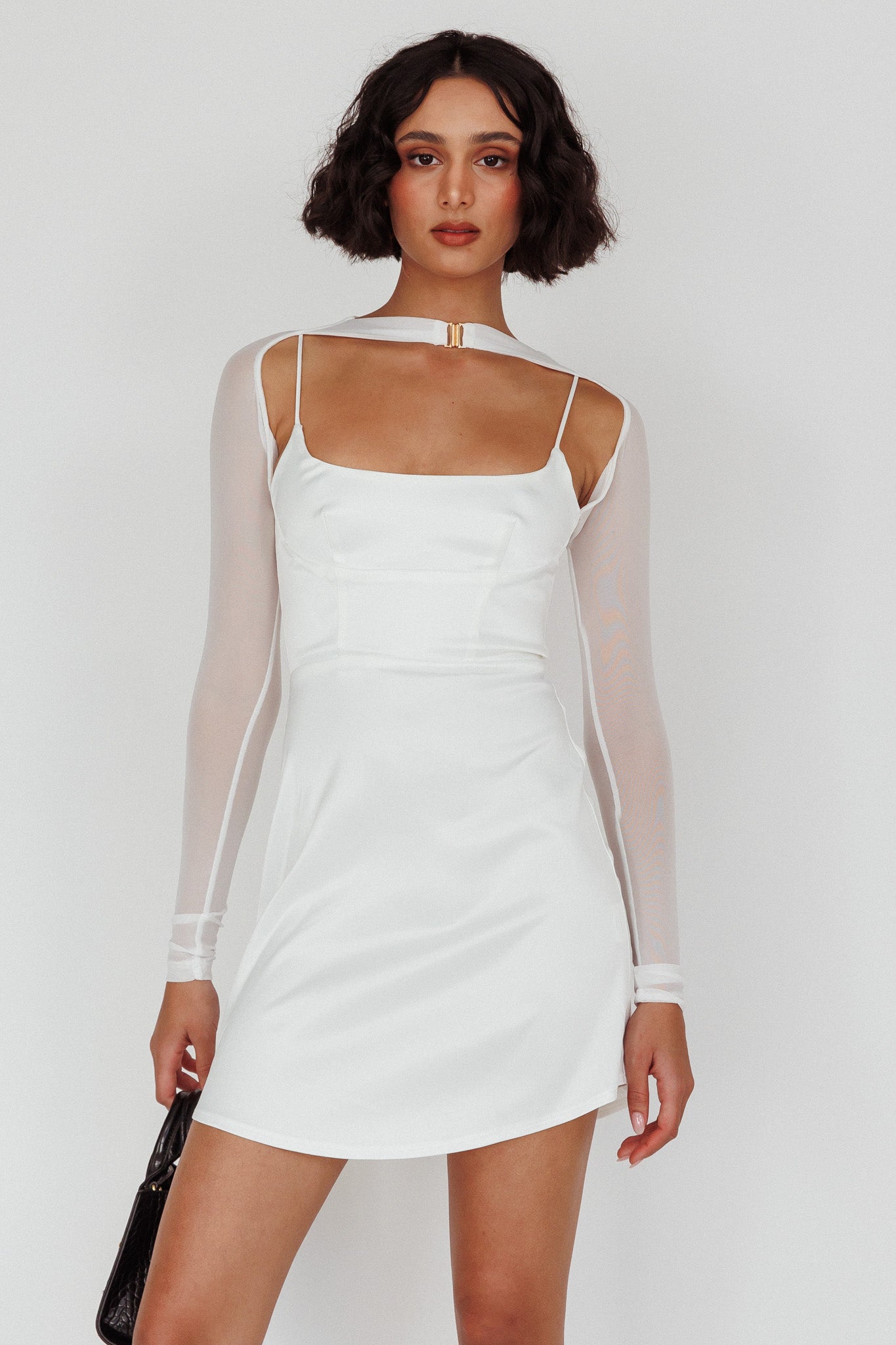 Moon Rising Faux Bolero Mini Dress White by Selfie Leslie Australia