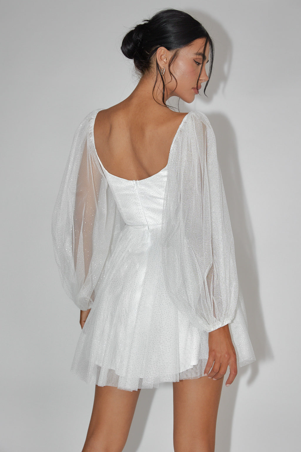 Fairytale Dream Pleat Neckline Mini Dress Sparkle White/Gold by Selfie Leslie Australia