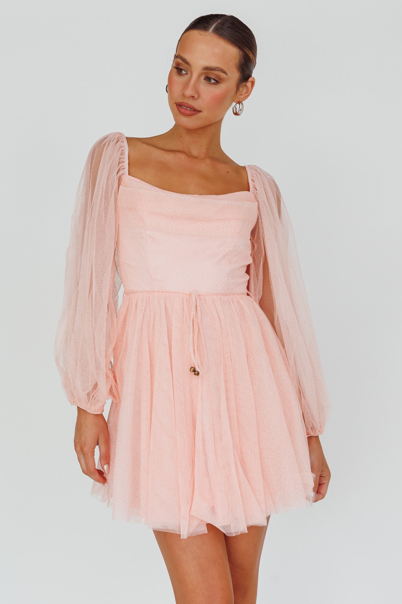 Fairytale Dream Pleat Neckline Mini Dress Sparkle Pink by Selfie Leslie Australia