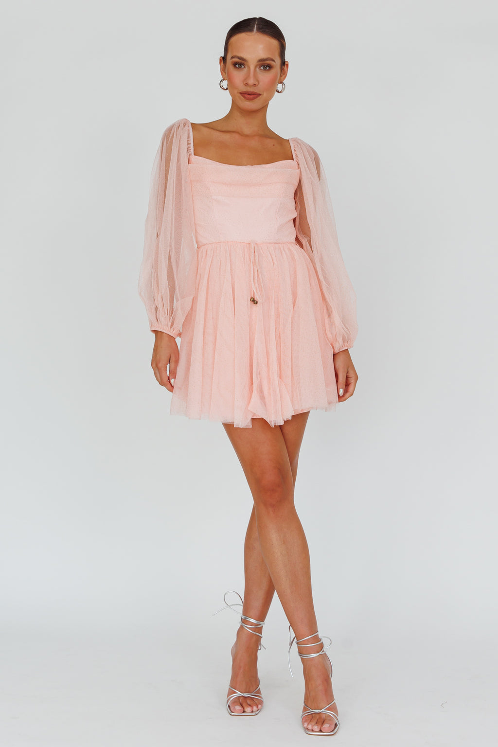 Fairytale Dream Pleat Neckline Mini Dress Sparkle Pink by Selfie Leslie Australia