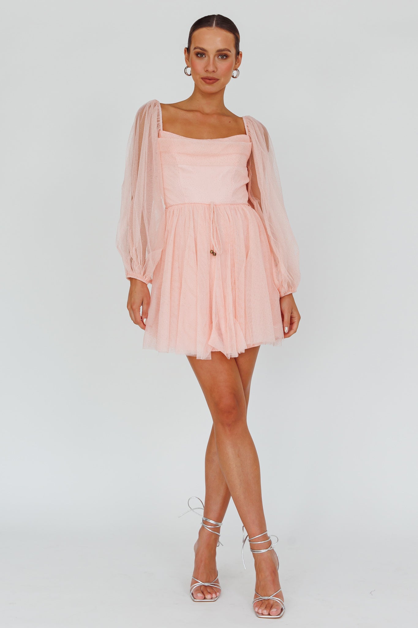 Fairytale Dream Pleat Neckline Mini Dress Sparkle Pink by Selfie Leslie Australia