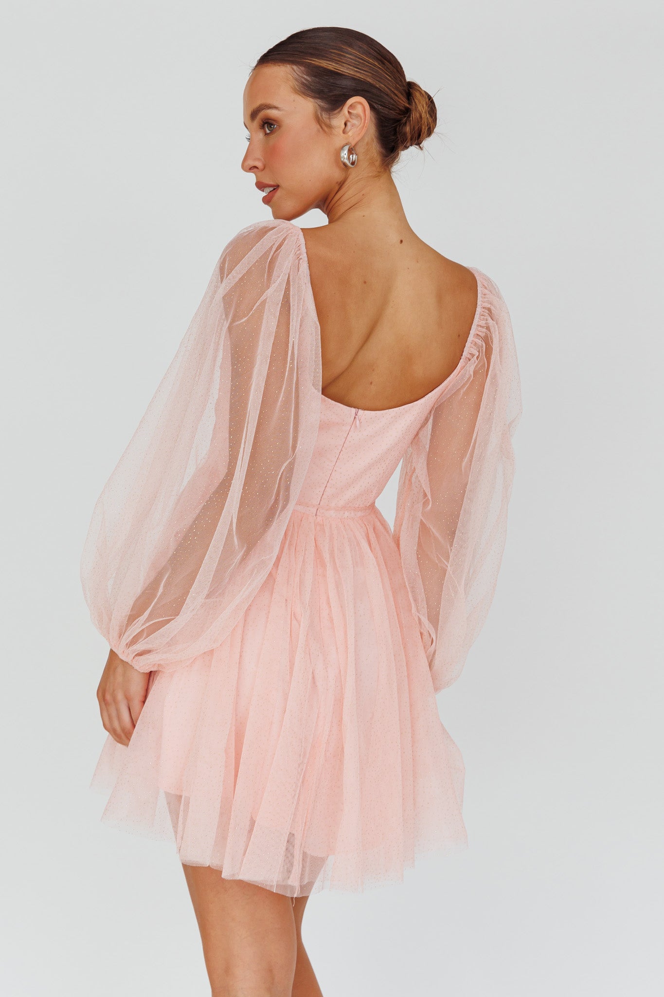 Fairytale Dream Pleat Neckline Mini Dress Sparkle Pink by Selfie Leslie Australia