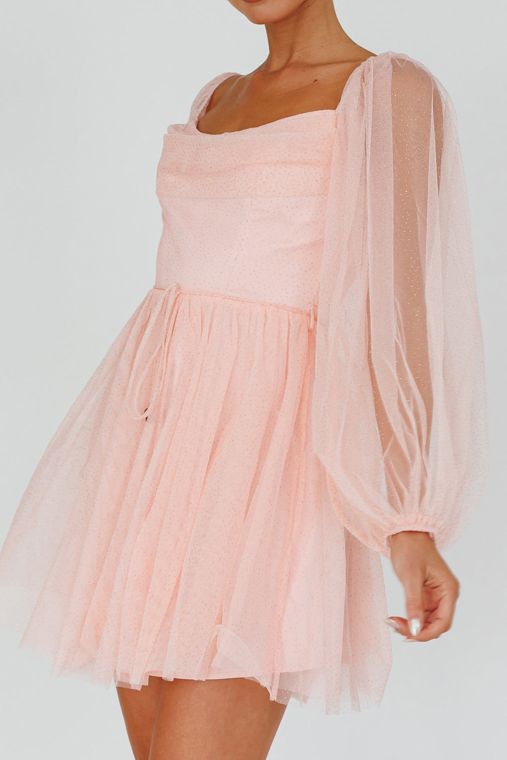 Fairytale Dream Pleat Neckline Mini Dress Sparkle Pink by Selfie Leslie Australia