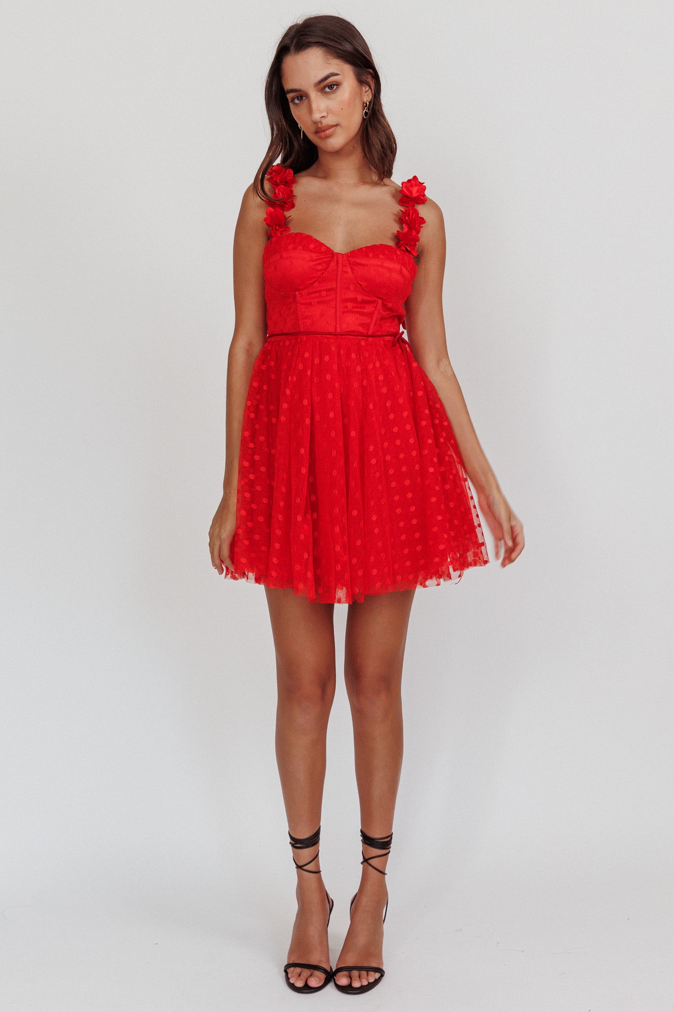 Fairytale Dream Floral Strap Mini Dress Red by Selfie Leslie Australia