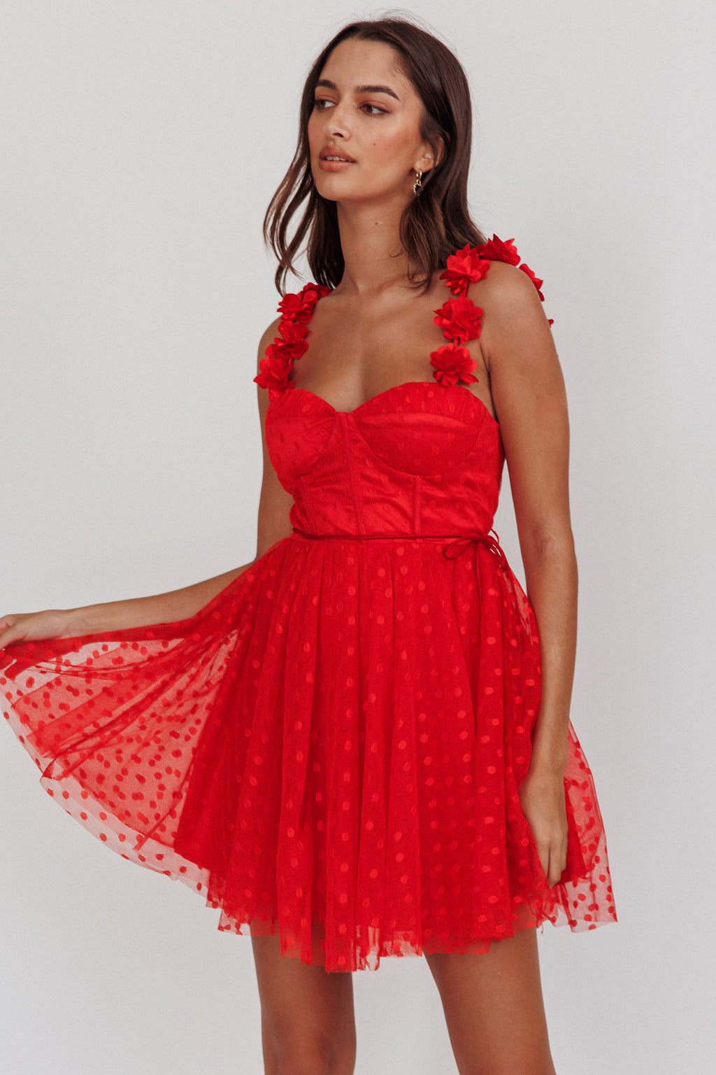 Fairytale Dream Floral Strap Mini Dress Red by Selfie Leslie Australia