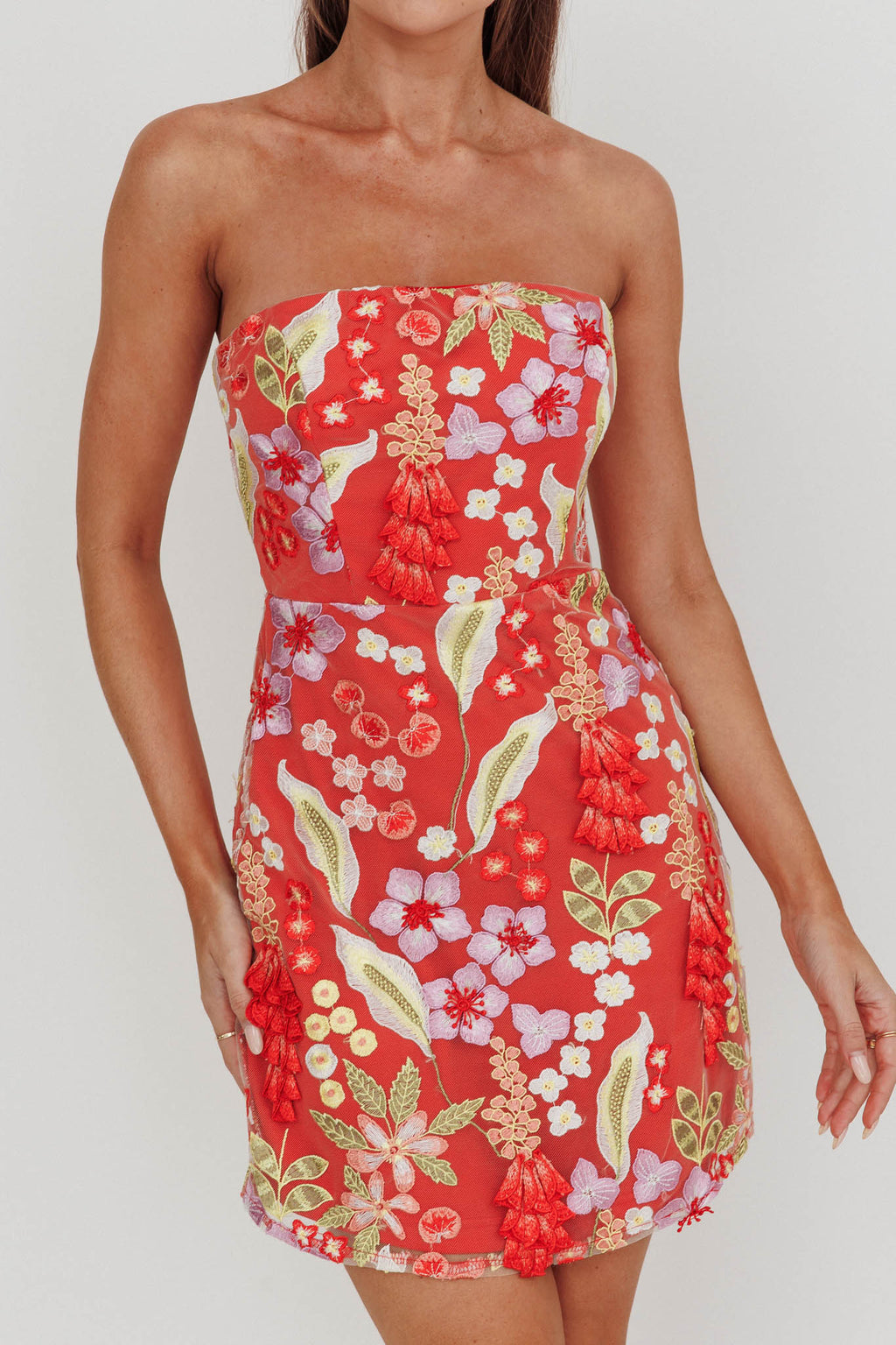 In Paris Embroidered Floral Mini Dress Orange by Selfie Leslie Australia
