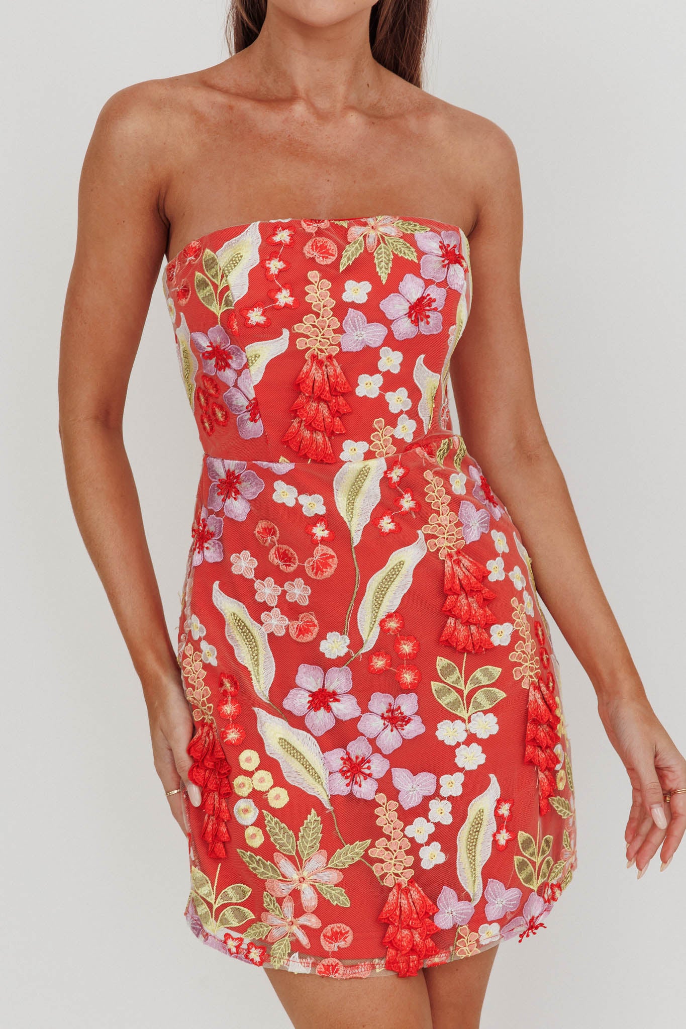 In Paris Embroidered Floral Mini Dress Orange by Selfie Leslie Australia