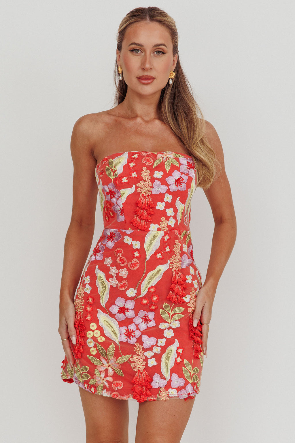 In Paris Embroidered Floral Mini Dress Orange by Selfie Leslie Australia