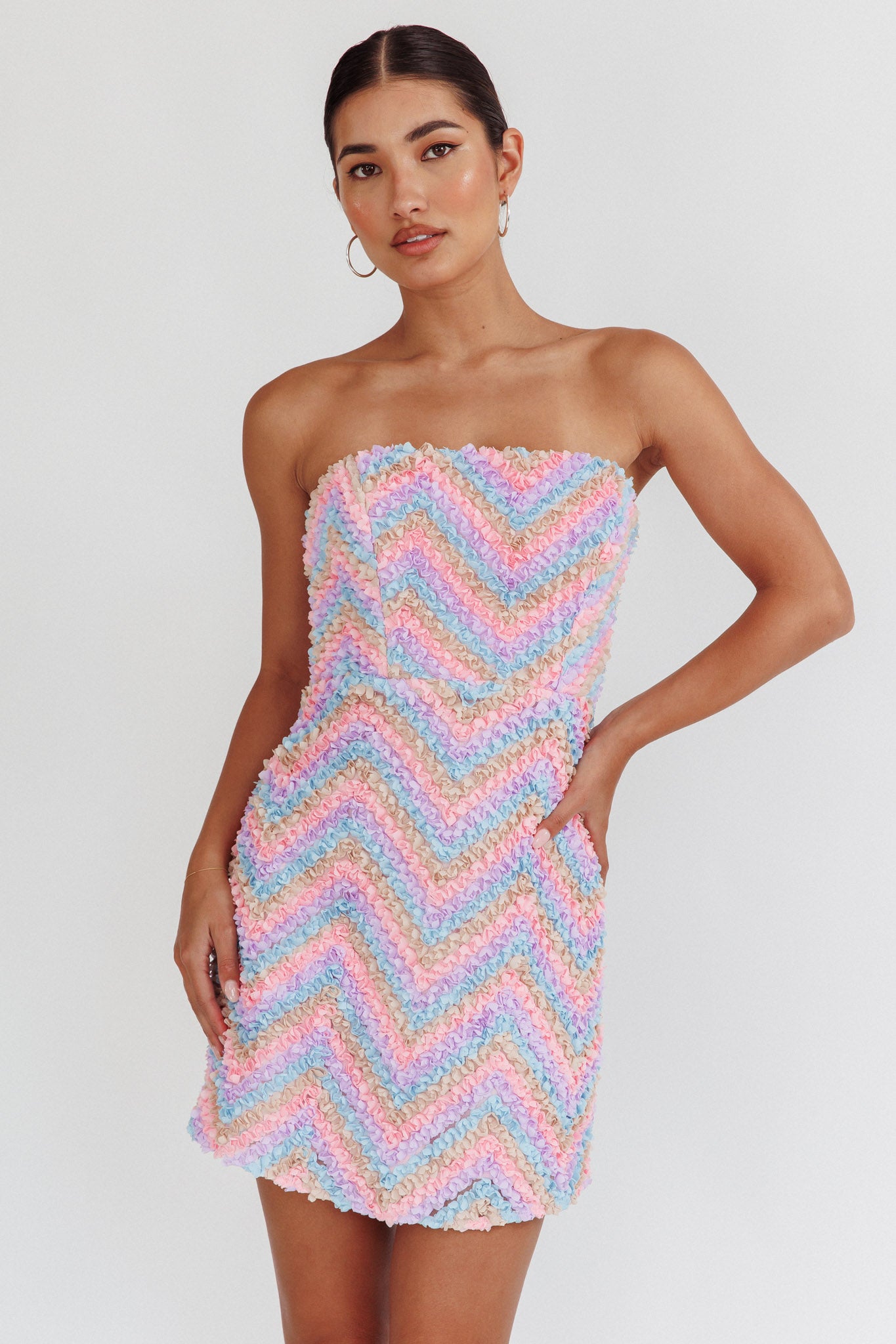 In Paris Embellished Chevron Mini Dress Lilac by Selfie Leslie Australia